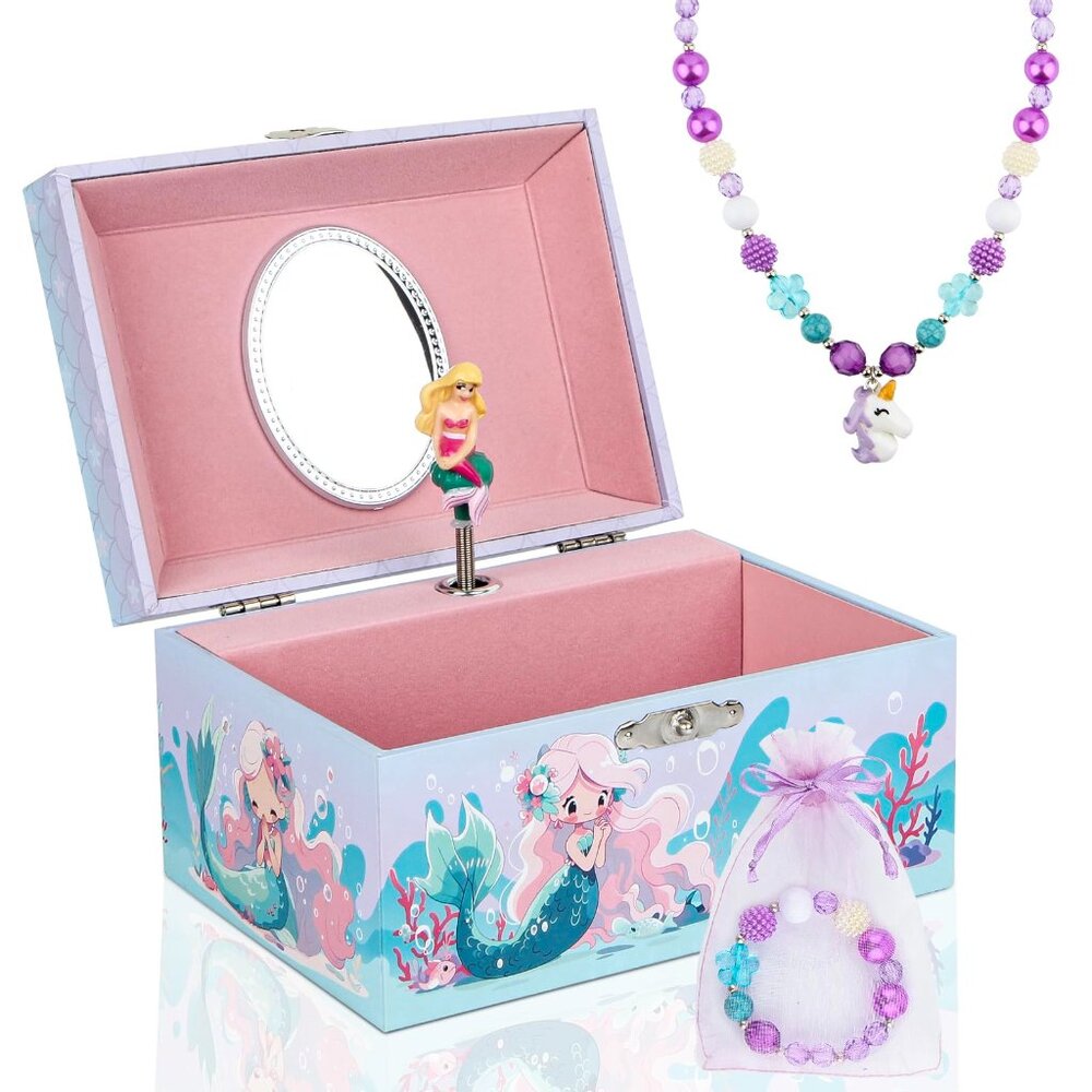 Musical Jewelry Box Organizer with Jewelry Set Mermaid Theme Vintage Style